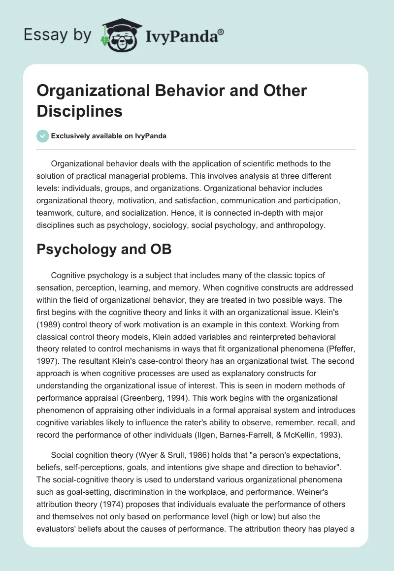 Organizational Behavior and Other Disciplines. Page 1