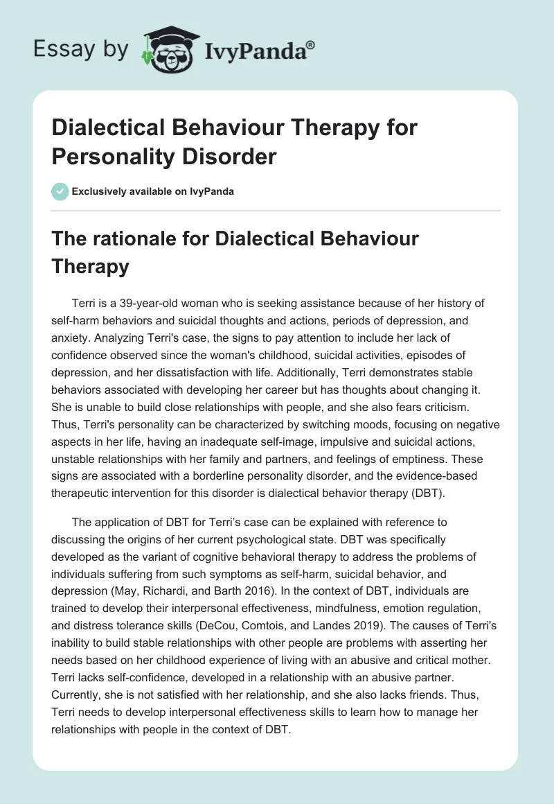 Dialectical Behaviour Therapy for Personality Disorder. Page 1