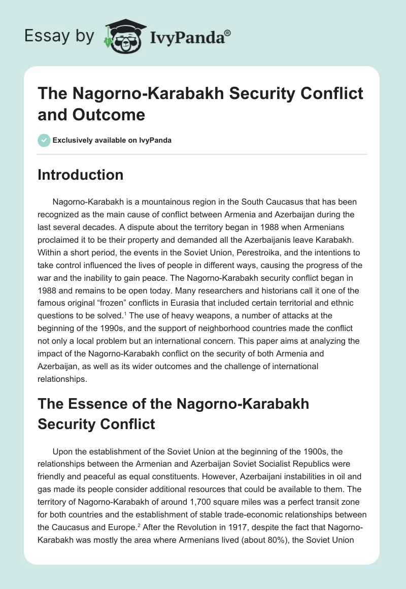 The Nagorno-Karabakh Security Conflict and Outcome. Page 1