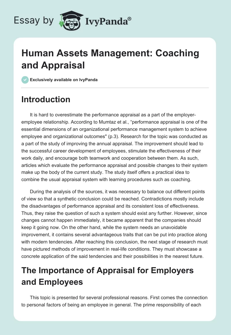 Human Assets Management: Coaching and Appraisal. Page 1