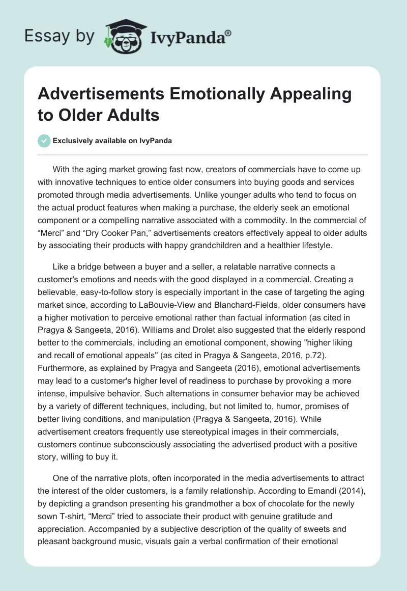 Advertisements Emotionally Appealing to Older Adults. Page 1