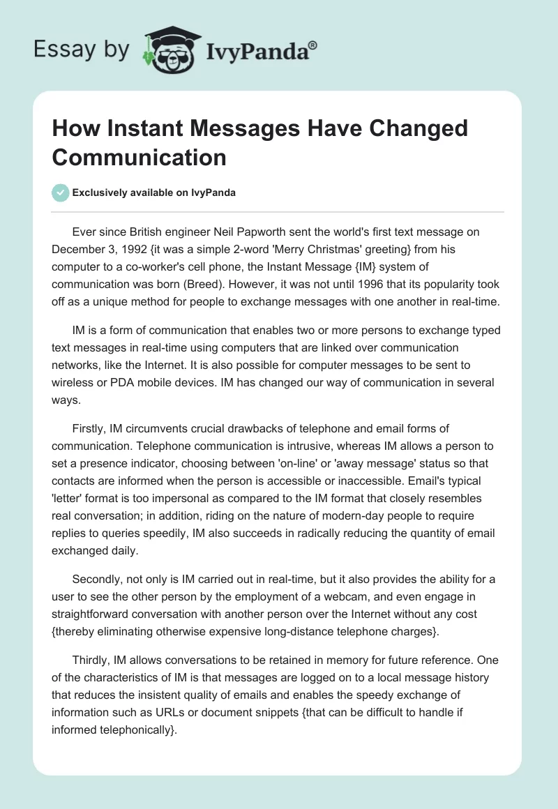 How Instant Messages Have Changed Communication. Page 1
