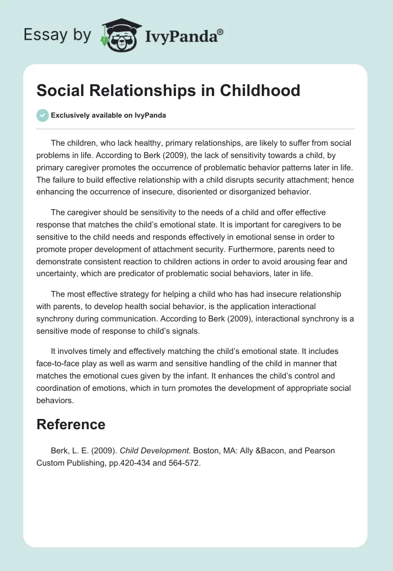 Social Relationships in Childhood. Page 1