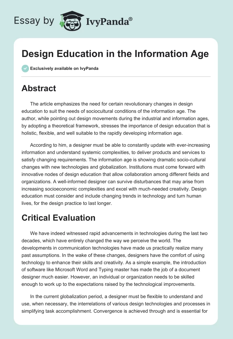 Design Education in the Information Age. Page 1