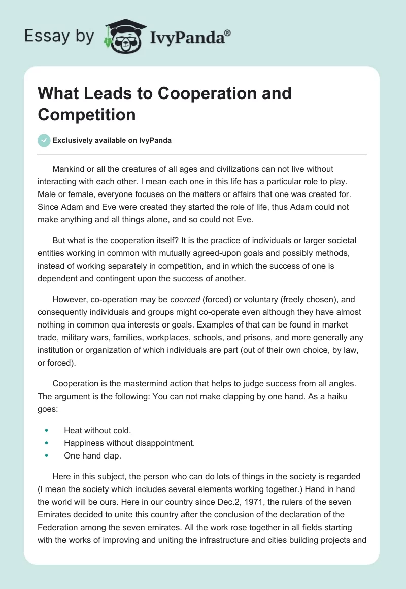 What Leads to Cooperation and Competition. Page 1