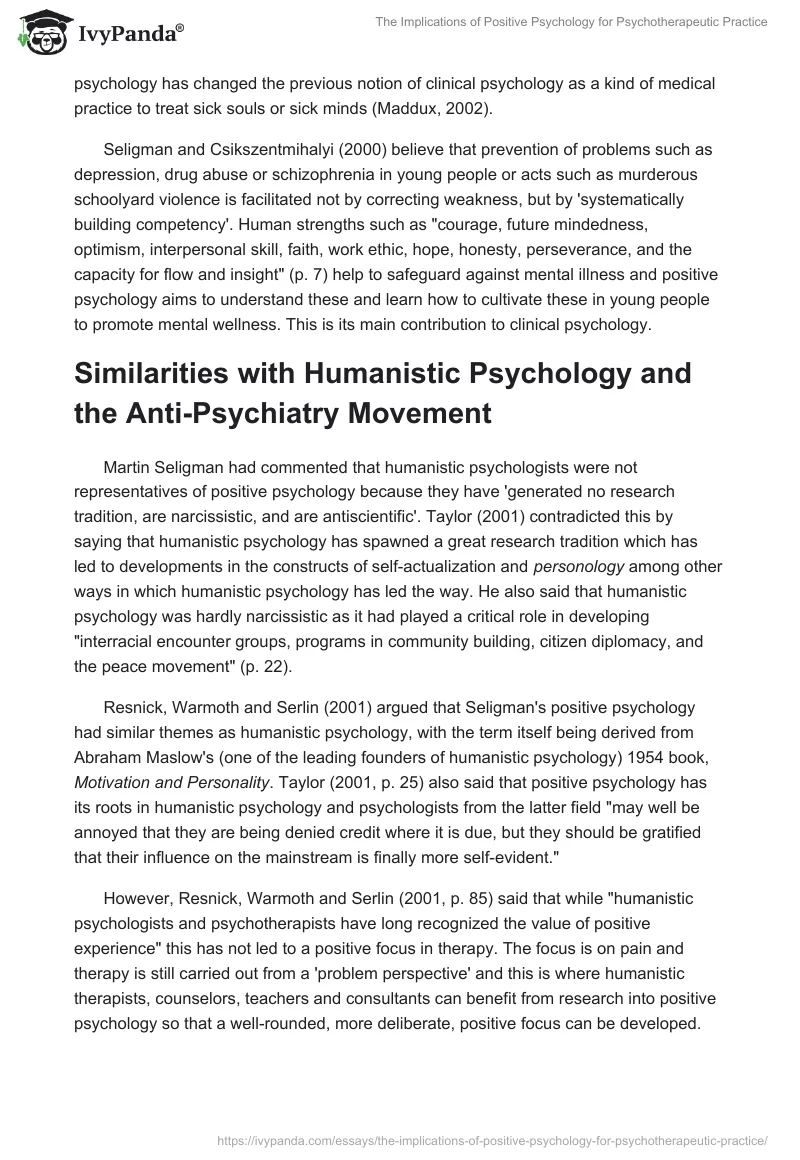 The Implications of Positive Psychology for Psychotherapeutic Practice. Page 2