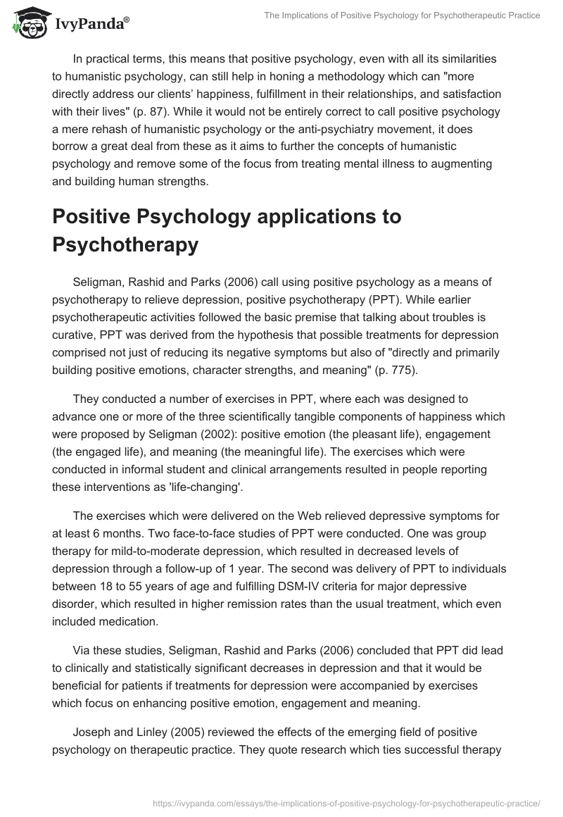 The Implications of Positive Psychology for Psychotherapeutic Practice. Page 3