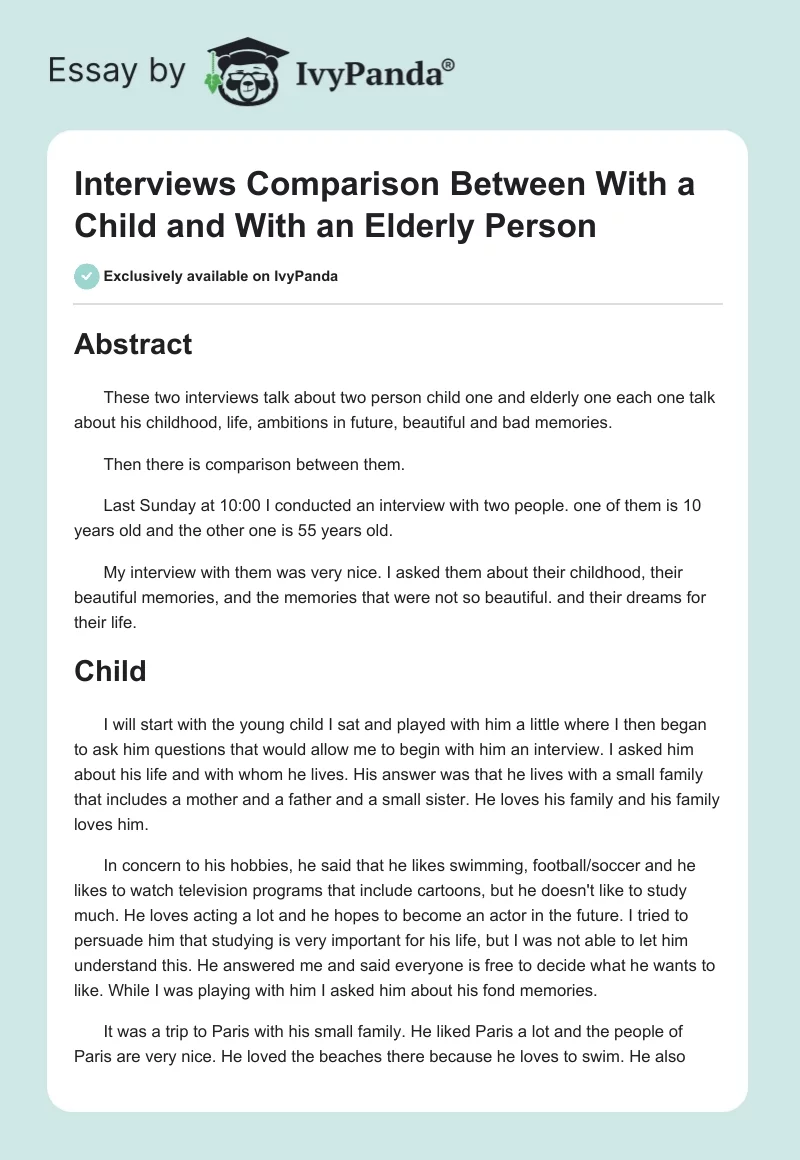 Interviews Comparison Between With a Child and With an Elderly Person. Page 1