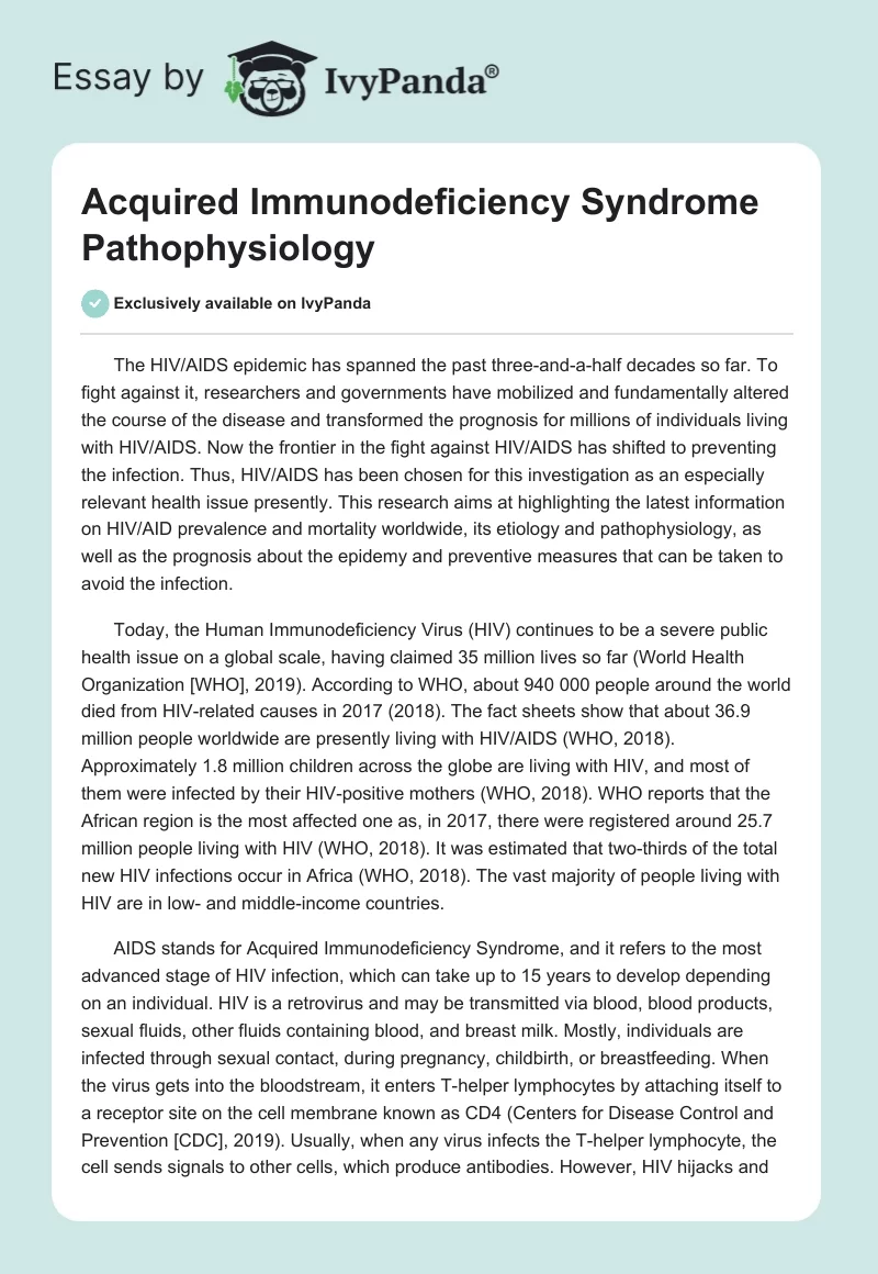 Acquired Immunodeficiency Syndrome Pathophysiology. Page 1