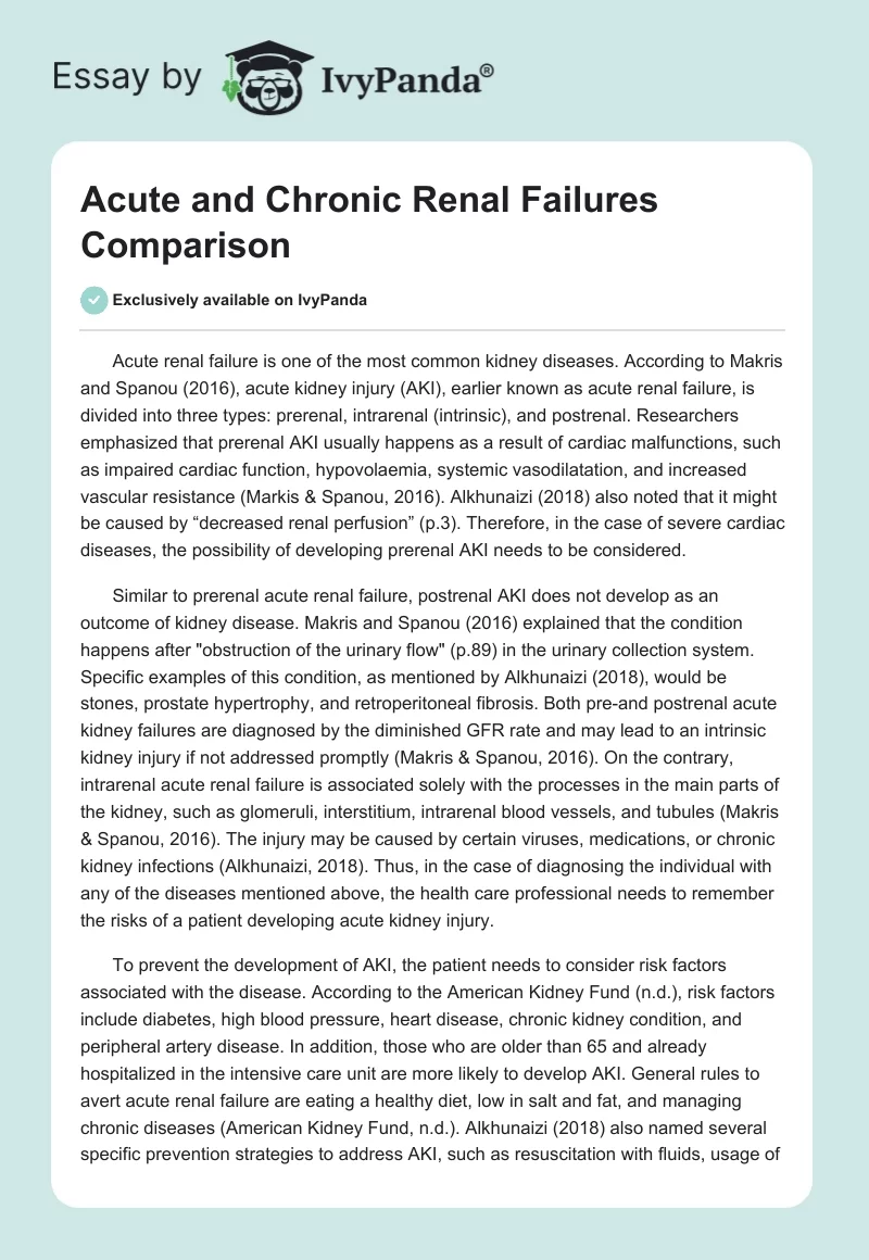 Acute and Chronic Renal Failures Comparison. Page 1