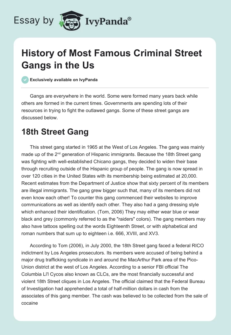 History of Most Famous Criminal Street Gangs in the Us. Page 1