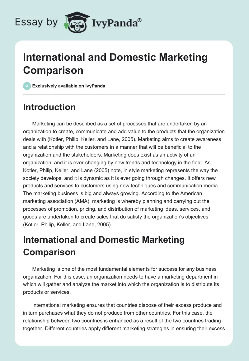 International and Domestic Marketing Comparison. Page 1