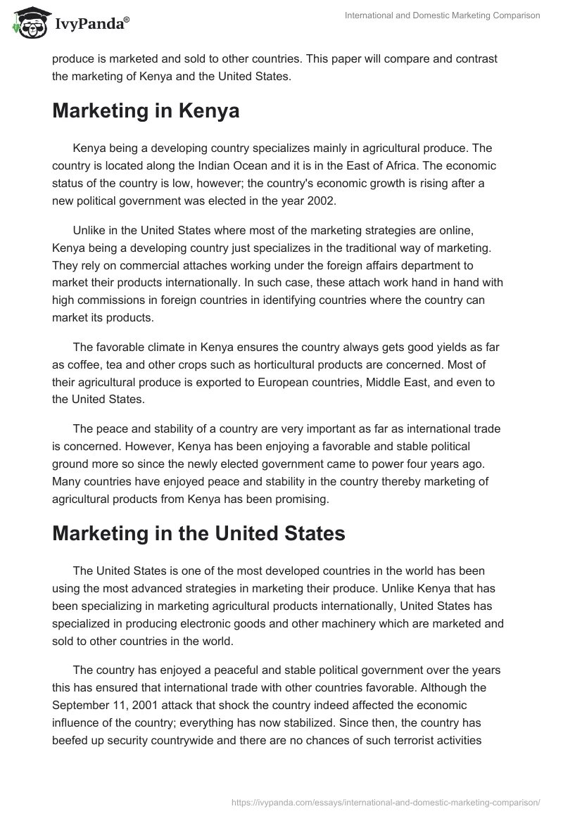 International and Domestic Marketing Comparison. Page 2