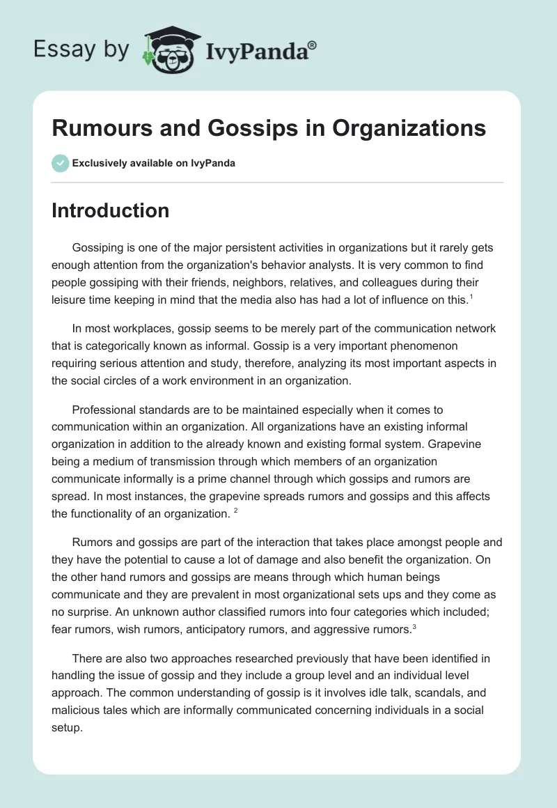 Rumours and Gossips in Organizations. Page 1