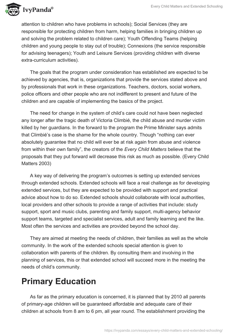 Every Child Matters and Extended Schooling. Page 2
