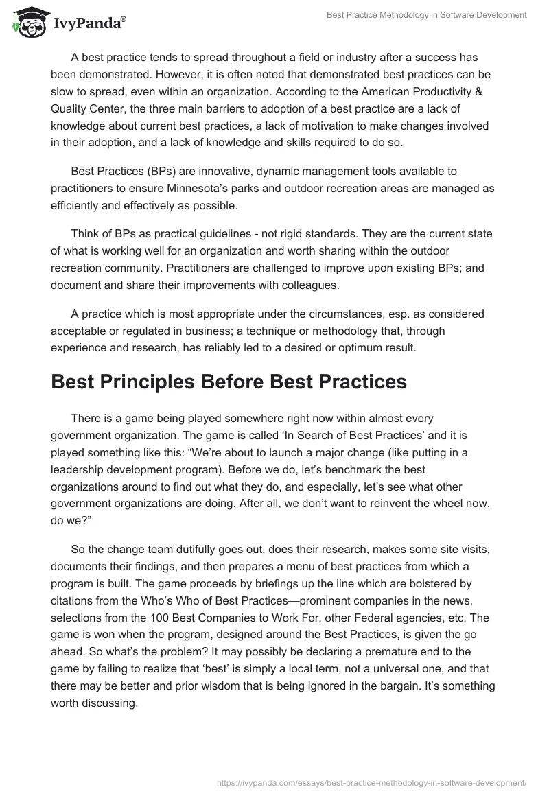 Best Practice Methodology in Software Development. Page 2