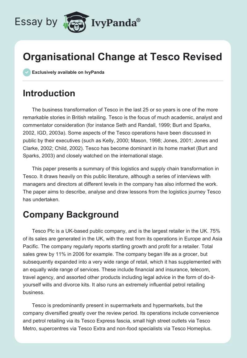 Organisational Change at Tesco Revised. Page 1