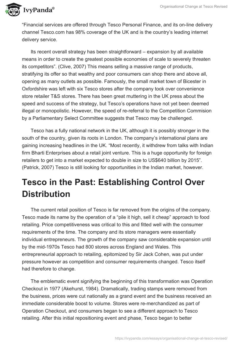 Organisational Change at Tesco Revised. Page 2