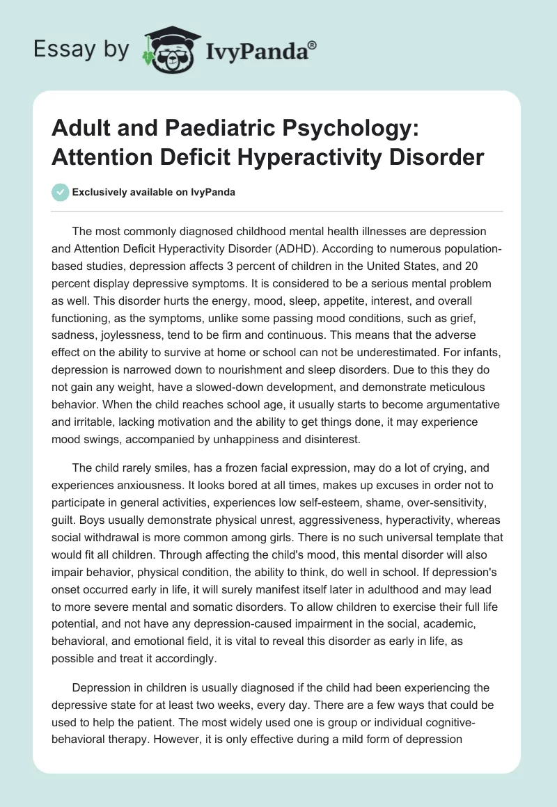Adult and Paediatric Psychology: Attention Deficit Hyperactivity Disorder. Page 1