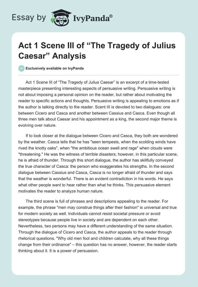 Act 1 Scene III of “The Tragedy of Julius Caesar” Analysis. Page 1
