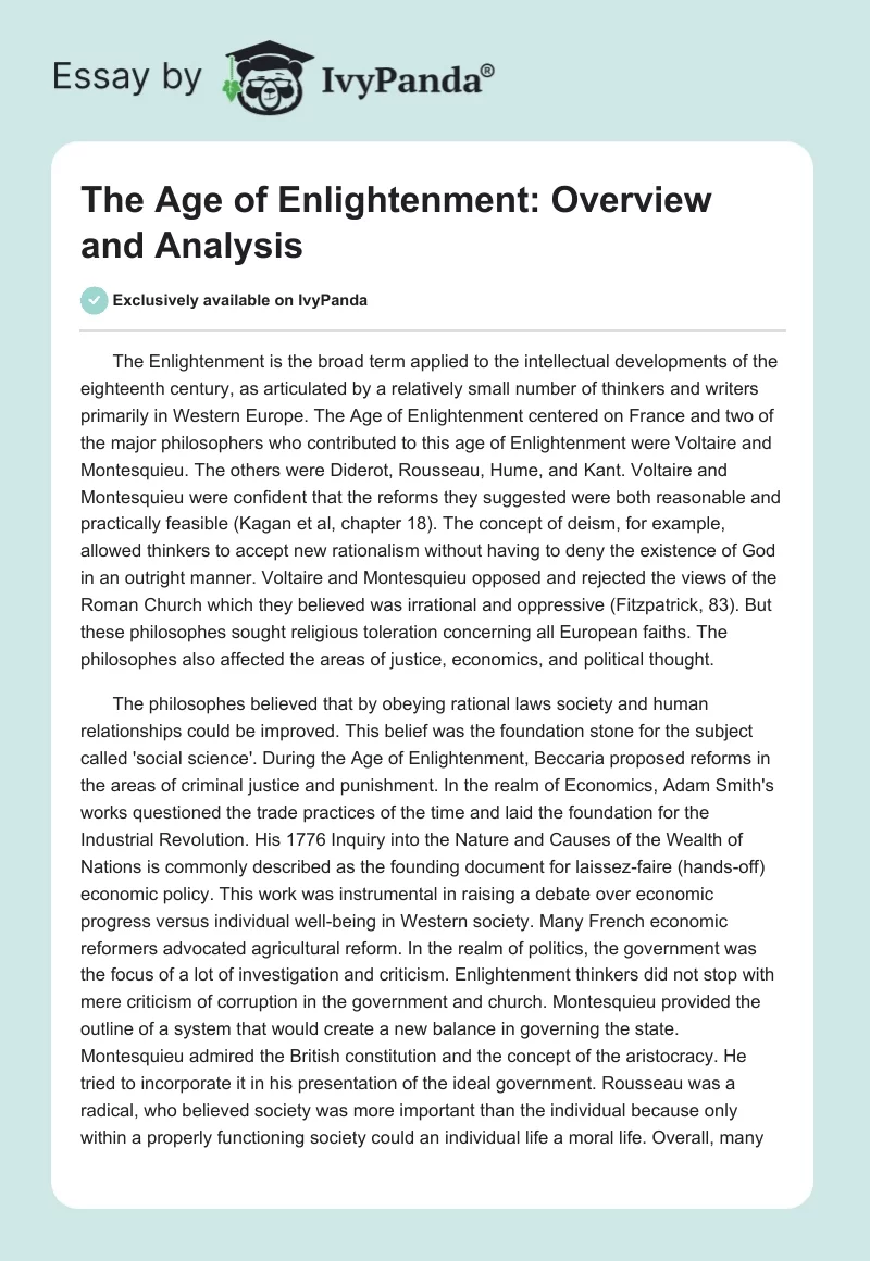 The Age of Enlightenment: Overview and Analysis. Page 1
