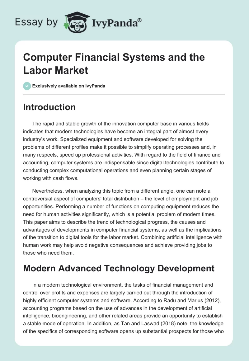 Computer Financial Systems and the Labor Market. Page 1