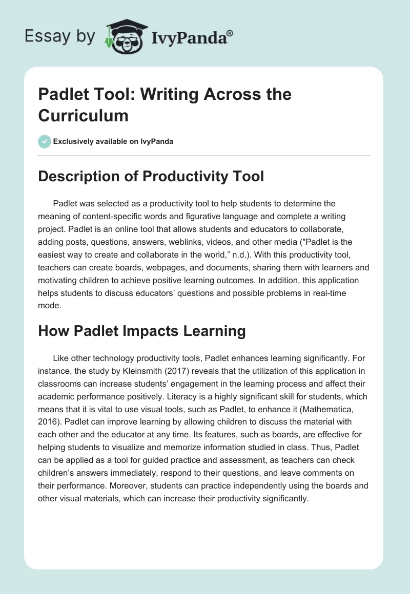 Padlet Tool: Writing Across the Curriculum. Page 1