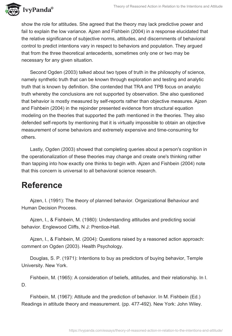 Theory of Reasoned Action in Relation to the Intentions and Attitude. Page 3