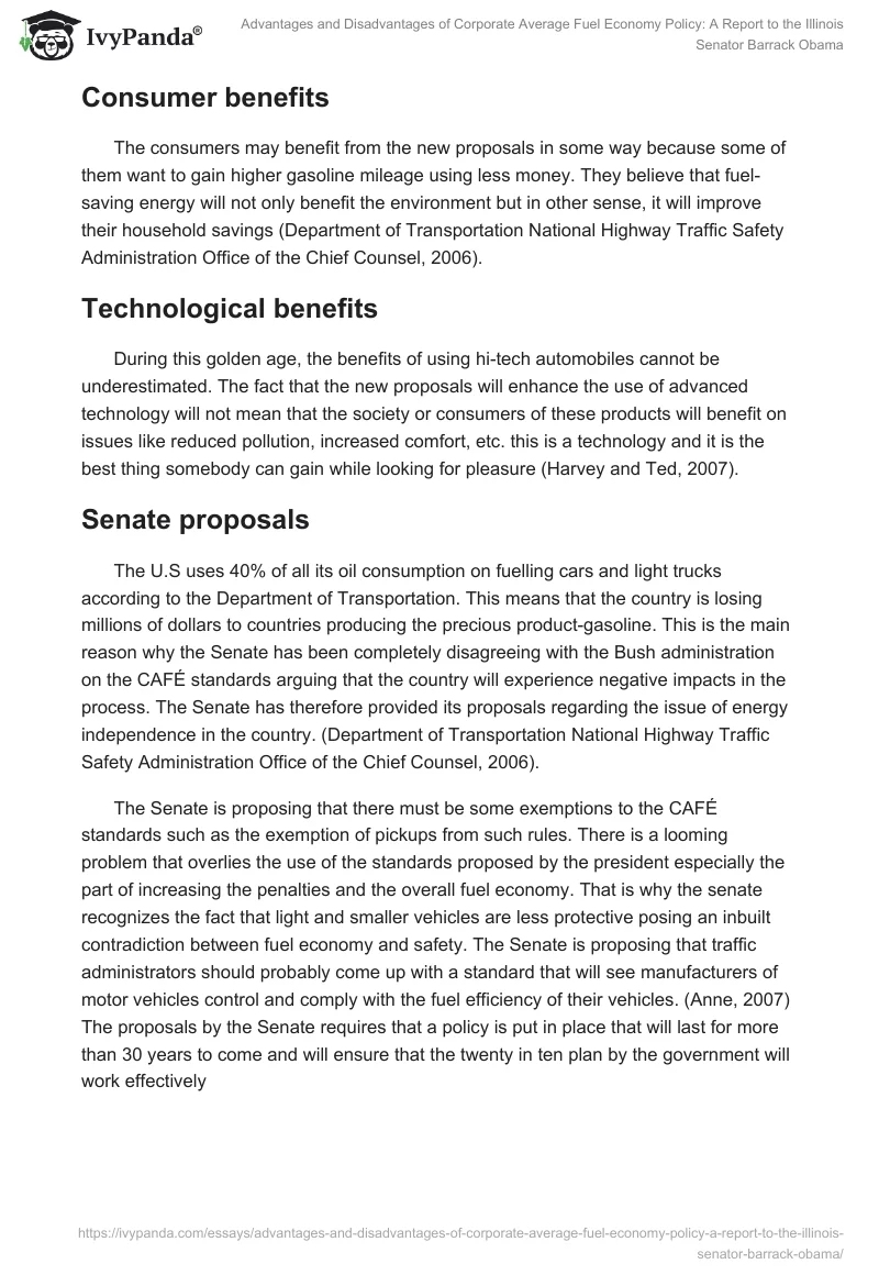 Advantages and Disadvantages of Corporate Average Fuel Economy Policy: A Report to the Illinois Senator Barrack Obama. Page 5