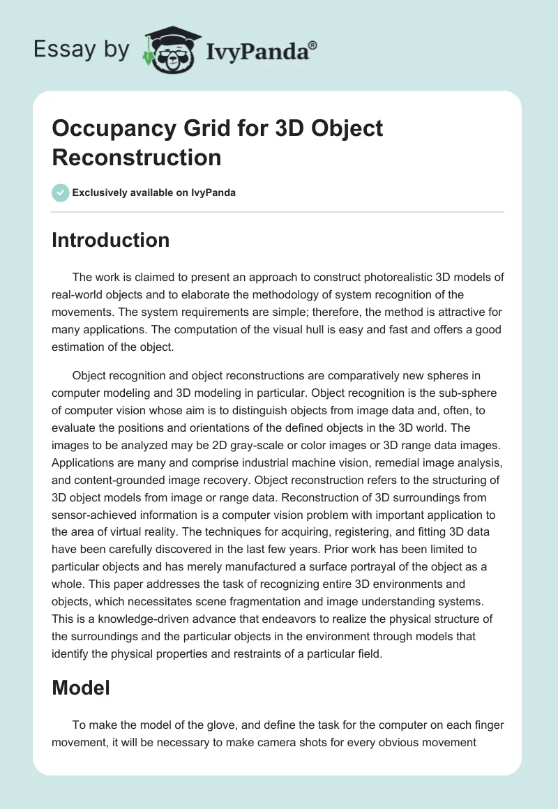 Occupancy Grid for 3D Object Reconstruction. Page 1