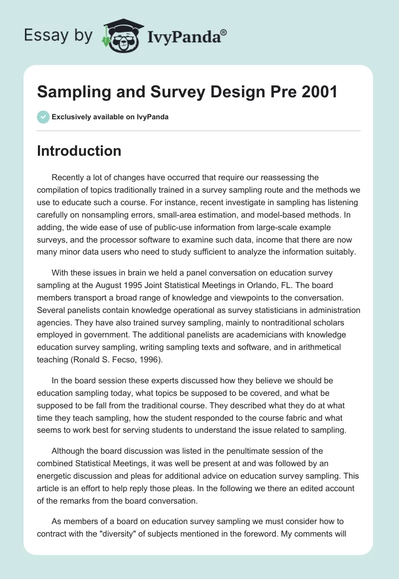Sampling and Survey Design Pre 2001. Page 1