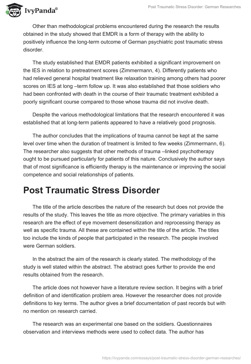 Post Traumatic Stress Disorder: German Researches. Page 2
