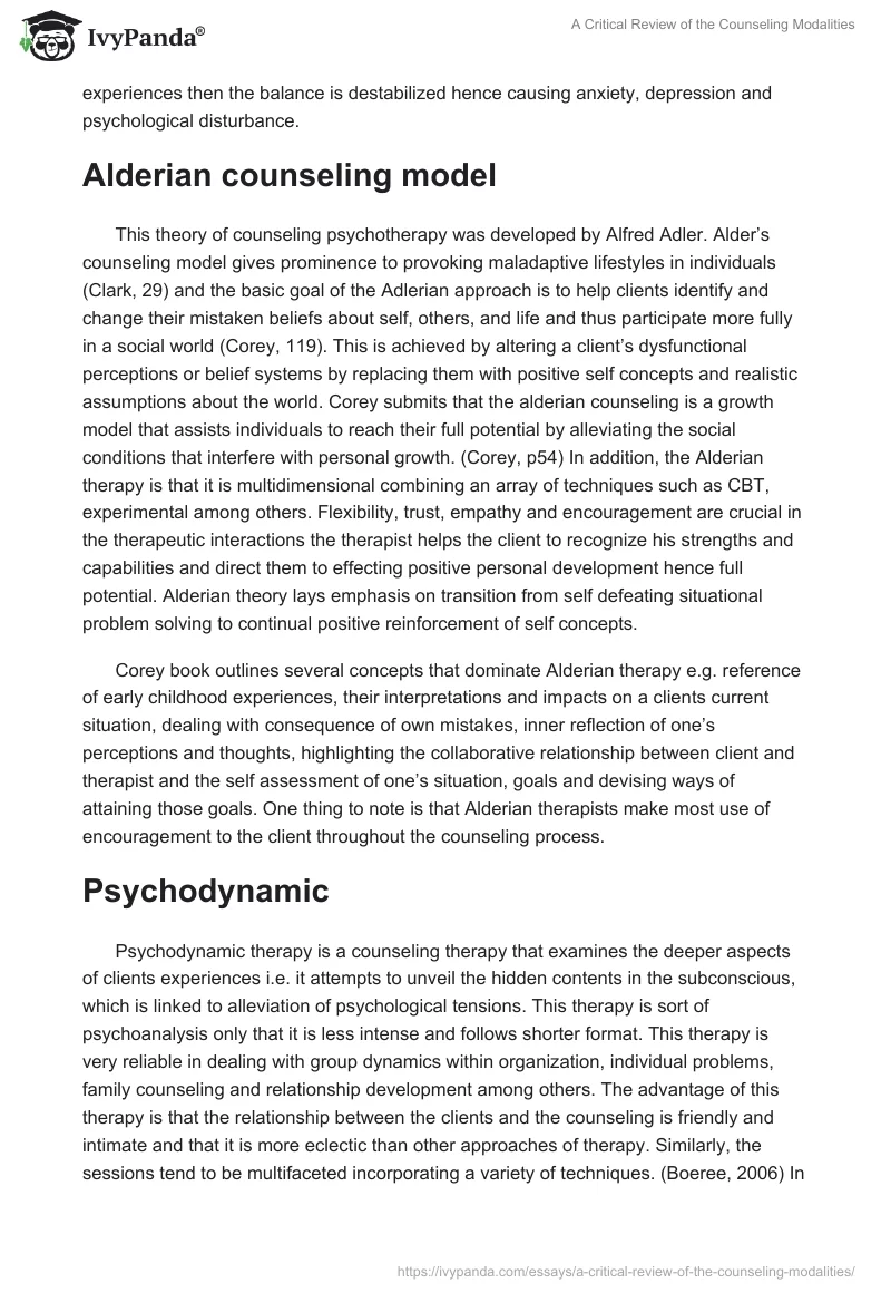 A Critical Review of the Counseling Modalities. Page 2