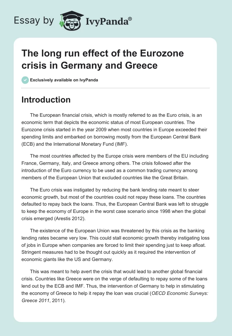 The long run effect of the Eurozone crisis in Germany and Greece. Page 1