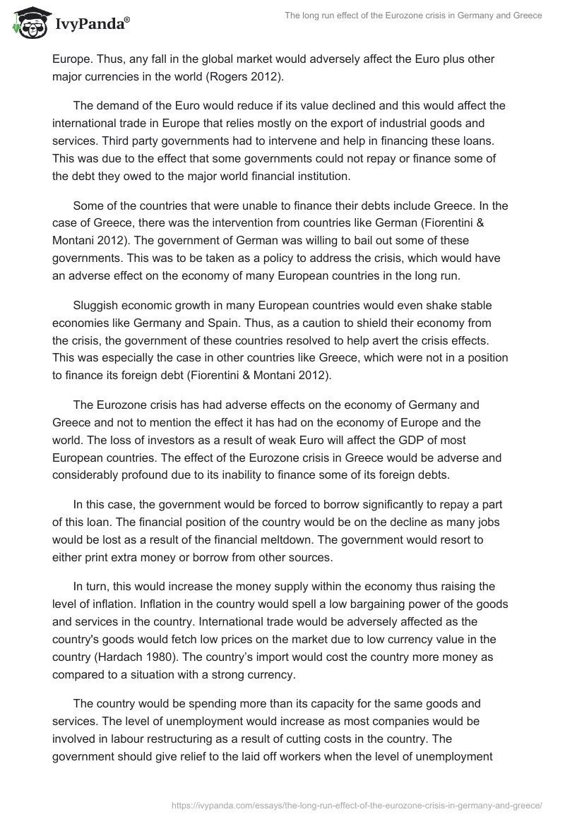 The long run effect of the Eurozone crisis in Germany and Greece. Page 5