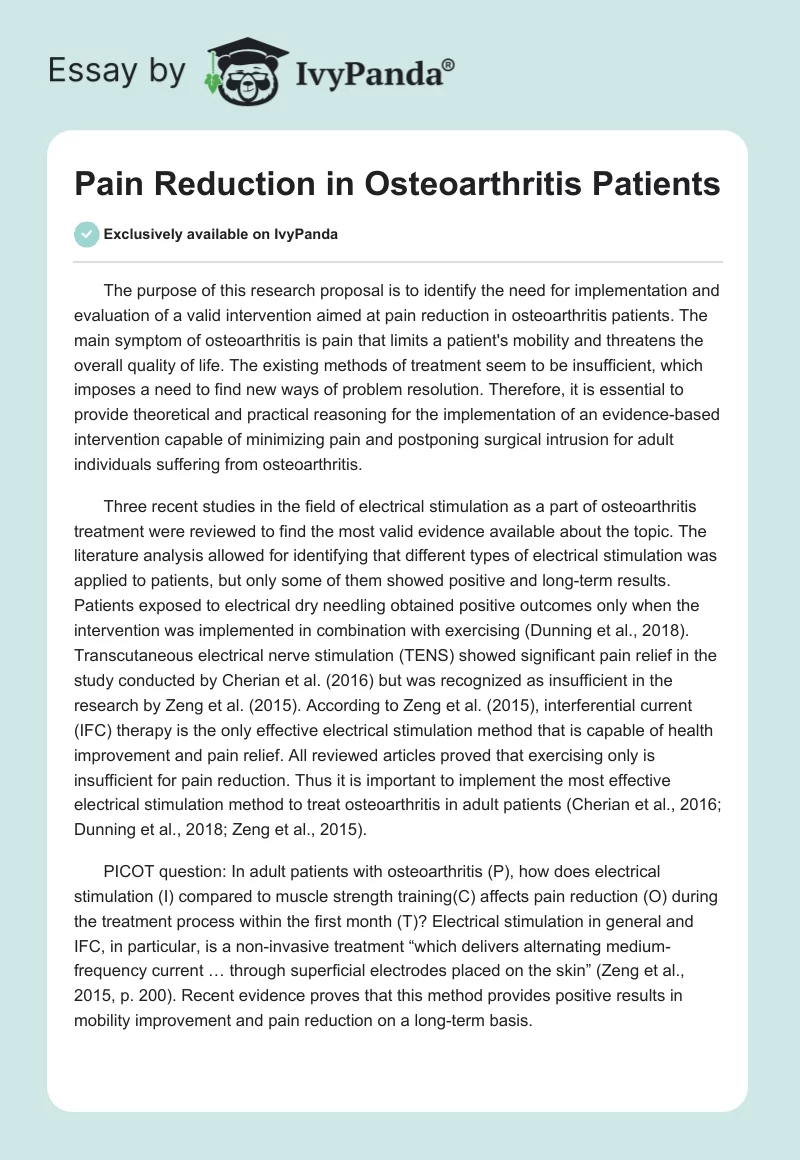 Pain Reduction in Osteoarthritis Patients. Page 1