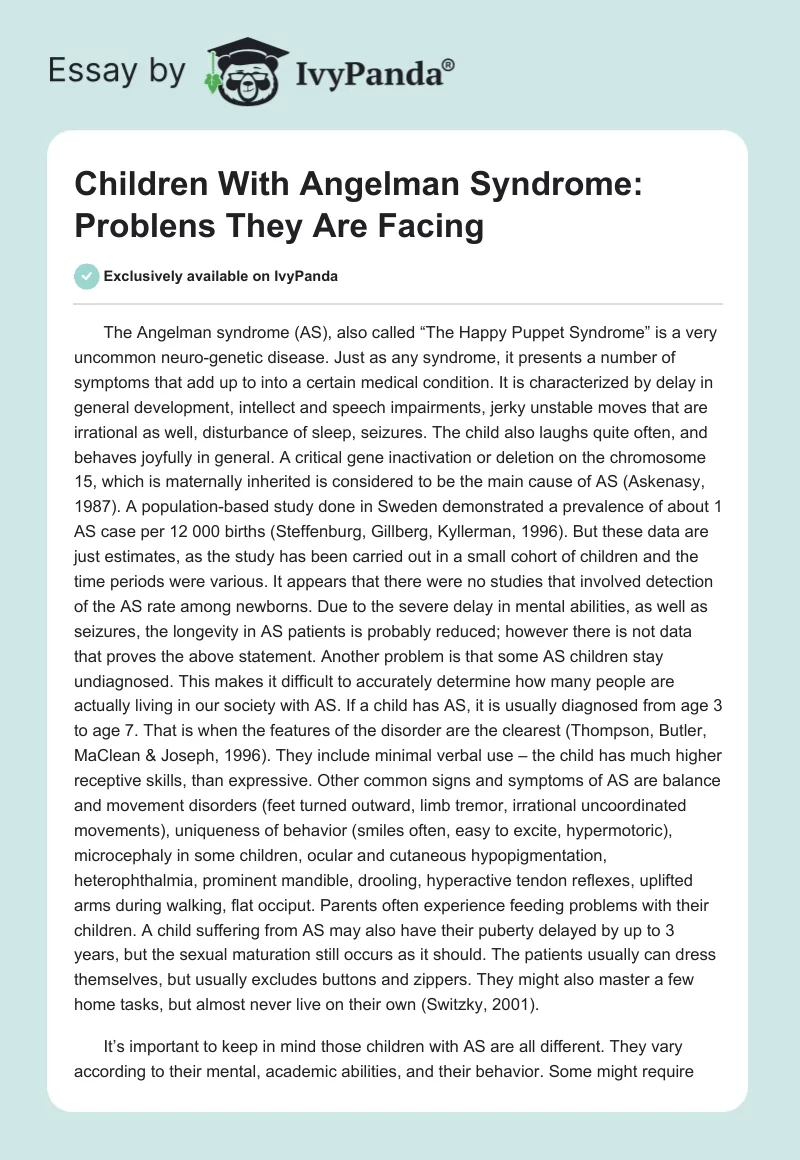 Children With Angelman Syndrome: Problens They Are Facing. Page 1