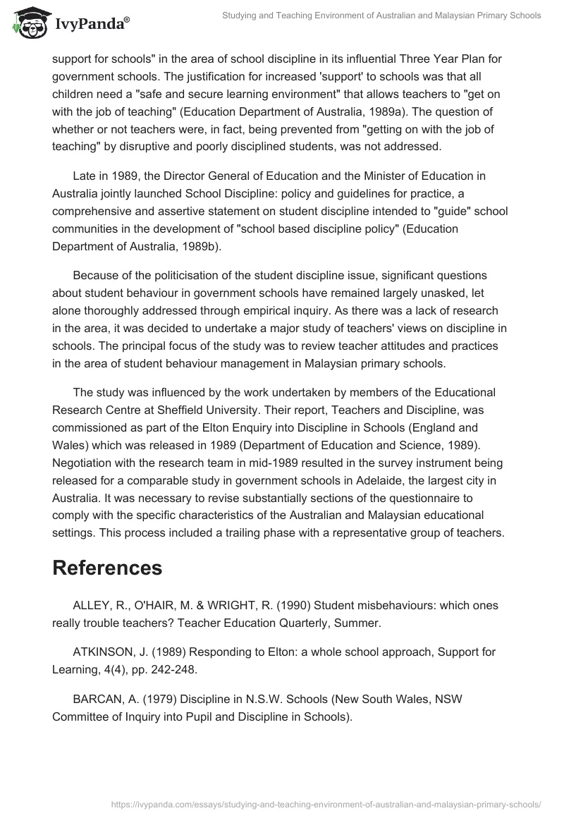 Studying and Teaching Environment of Australian and Malaysian Primary Schools. Page 3