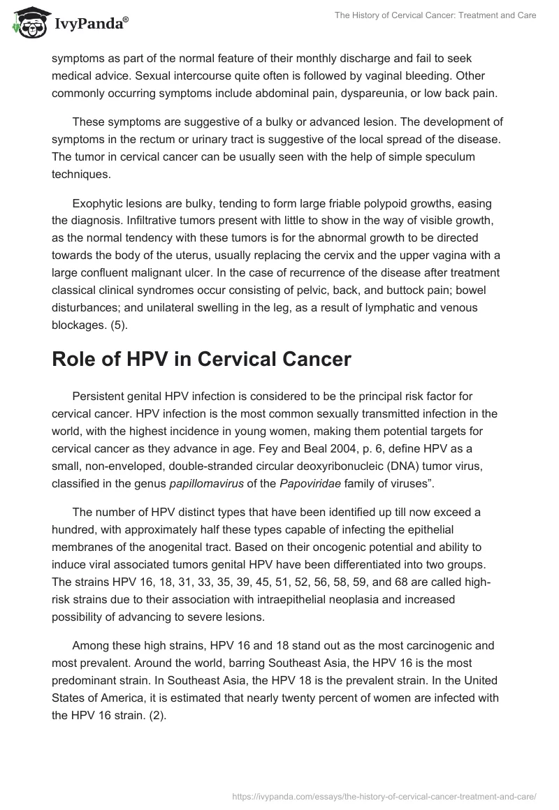 The History of Cervical Cancer: Treatment and Care. Page 5