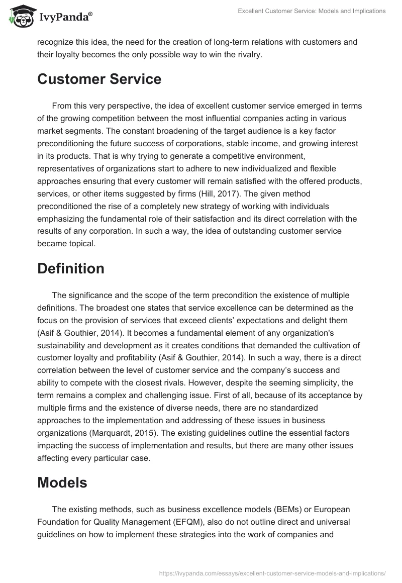 Excellent Customer Service: Models and Implications. Page 2