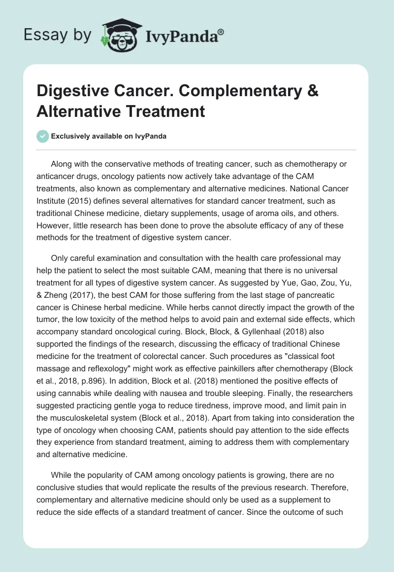 Digestive Cancer. Complementary & Alternative Treatment. Page 1