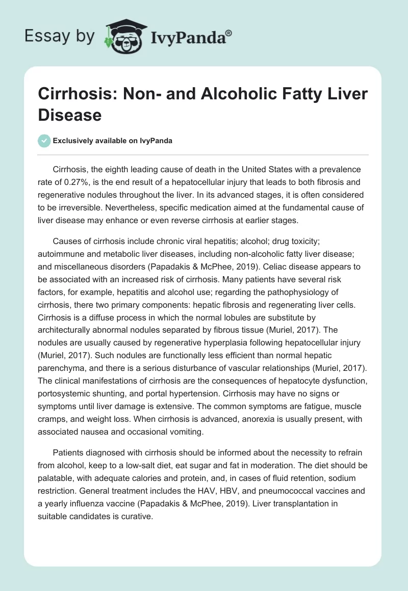 Cirrhosis: Non- and Alcoholic Fatty Liver Disease. Page 1