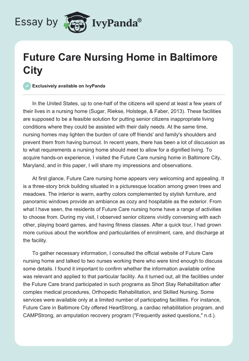 Future Care Nursing Home in Baltimore City. Page 1