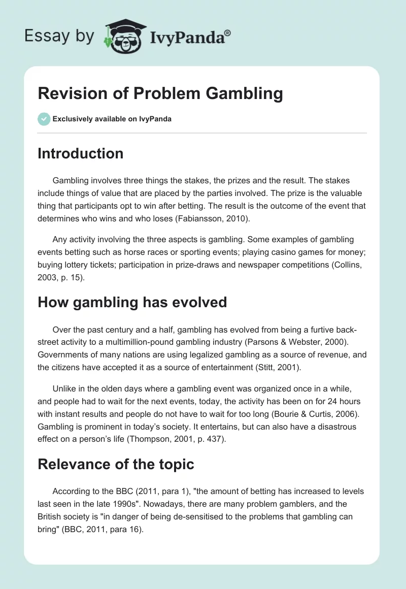 Revision of Problem Gambling. Page 1