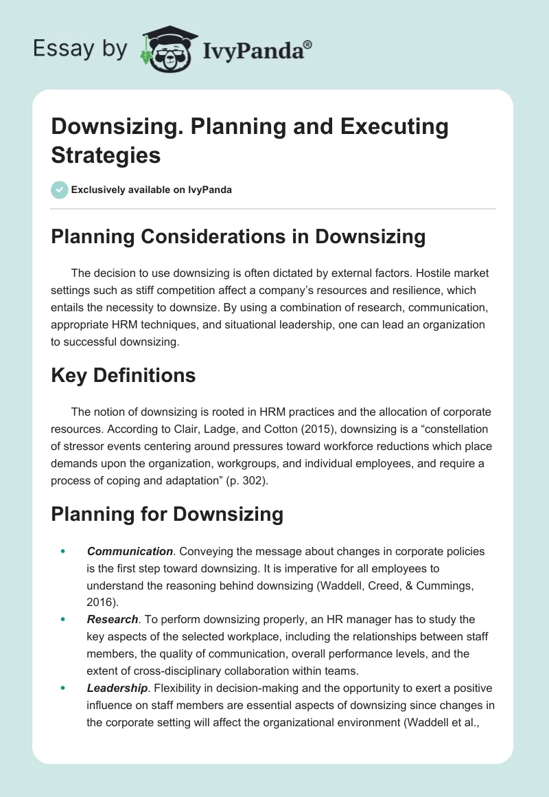 Downsizing. Planning and Executing Strategies. Page 1