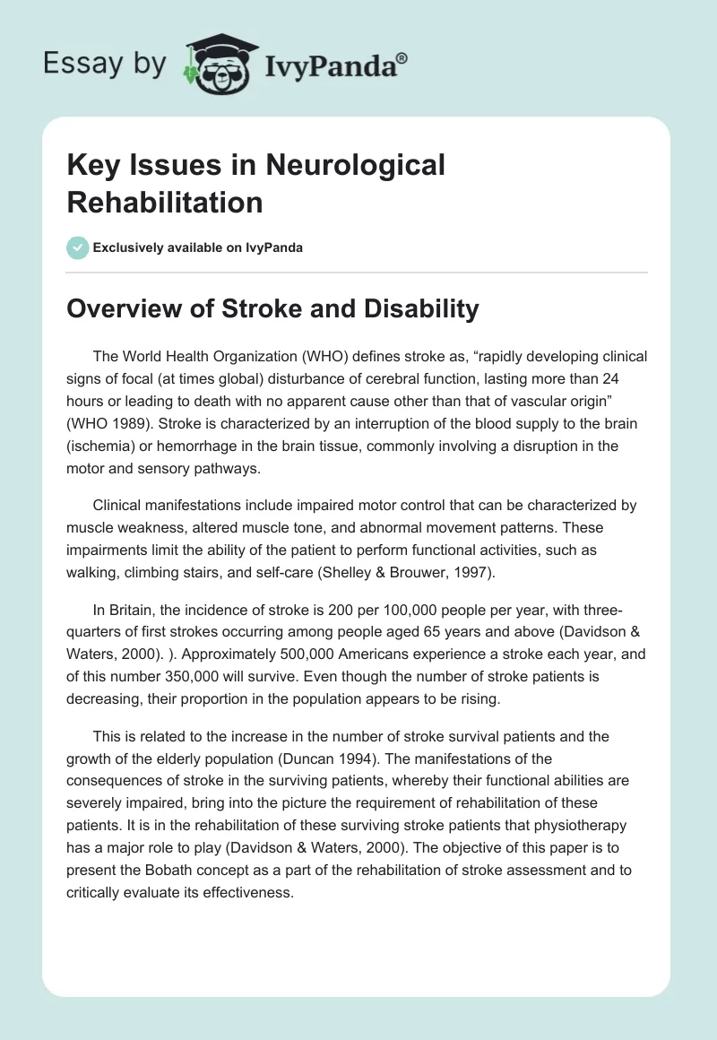 Key Issues in Neurological Rehabilitation. Page 1