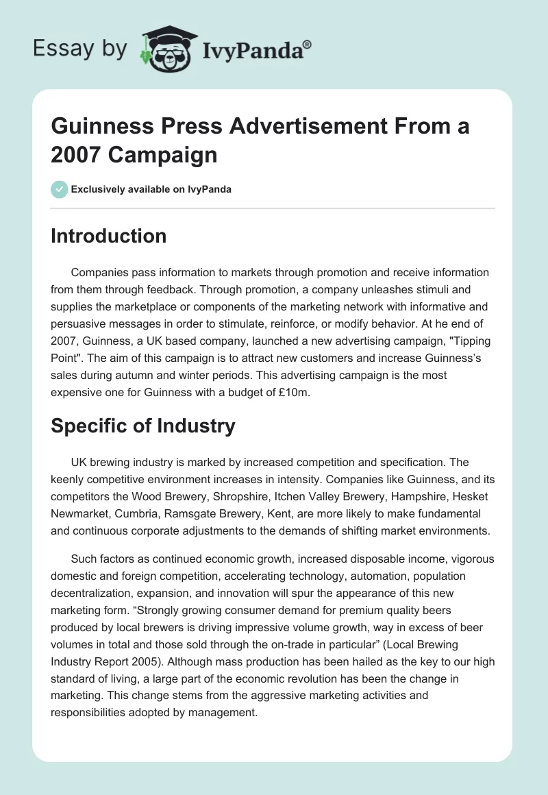 Guinness Press Advertisement From a 2007 Campaign. Page 1