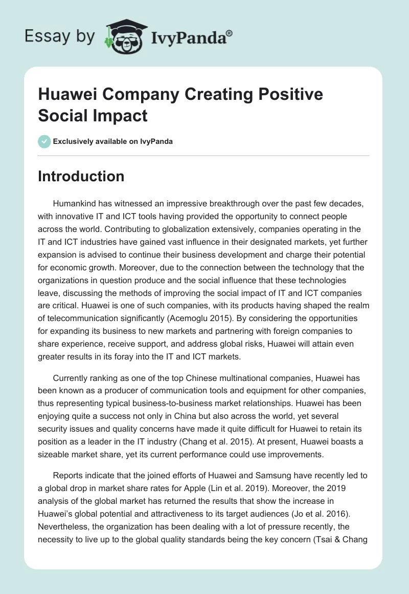 Huawei Company Creating Positive Social Impact. Page 1