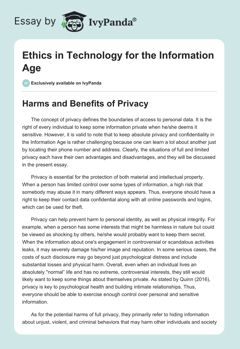 Ethics in Technology for the Information Age. Page 1