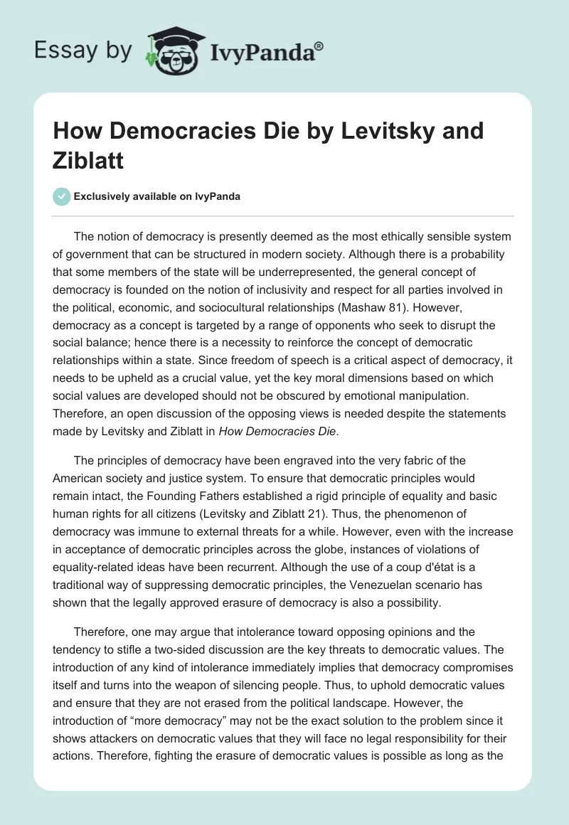 "How Democracies Die" by Levitsky and Ziblatt. Page 1